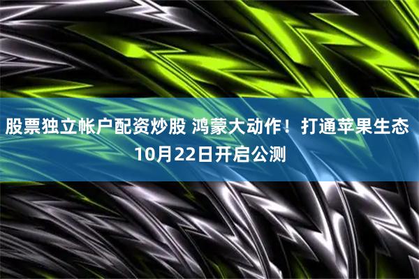 股票独立帐户配资炒股 鸿蒙大动作！打通苹果生态 10月22日开启公测